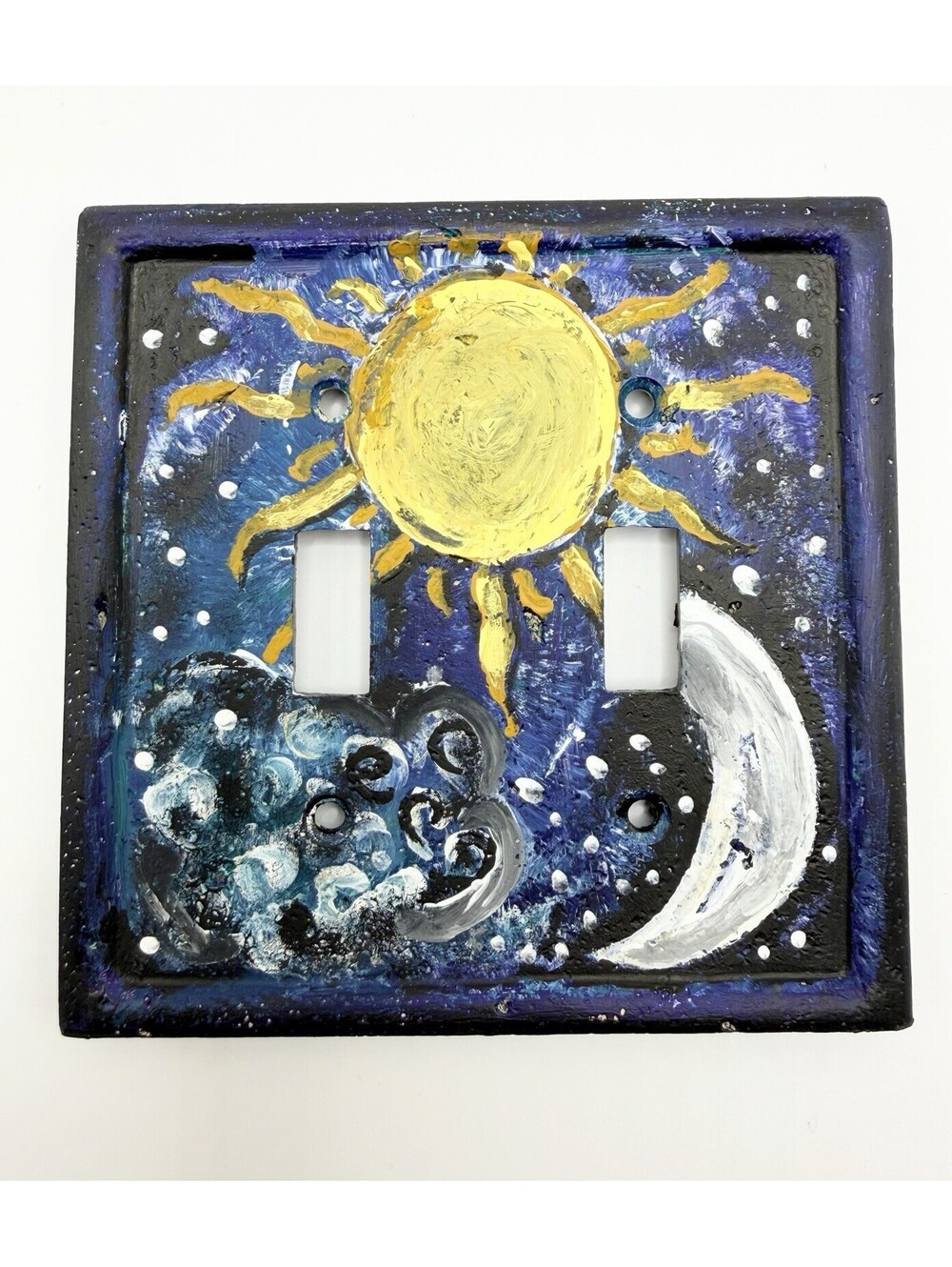 Hand Painted Celestial Light Switch Plate Cover Sun Moon Stars Resin Double